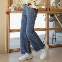  Girls  straight wide-leg pants 2021 new spring and autumn western style middle and large childrens loose jeans outside spring fashion tide girl