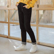  Girls  jeans spring and autumn 2021 new Western style middle and large childrens black slim-fitting small feet casual pants worn outside the 12-year-old trend