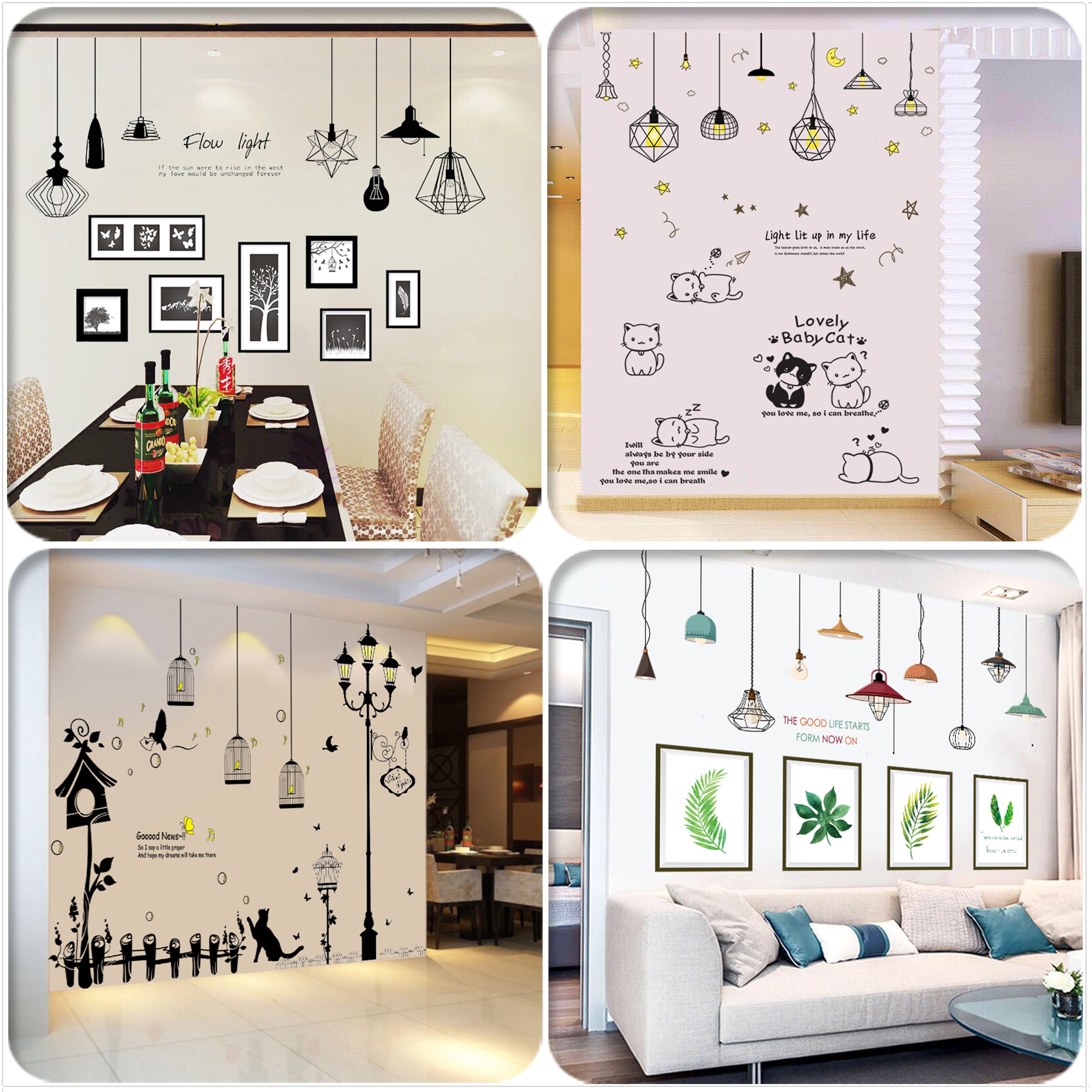 Personality Creative Wall Stickers Living-room Sofa Bedroom room Wall Decorative Wall Paper Self-Glued Cozy Dining Room Stickler