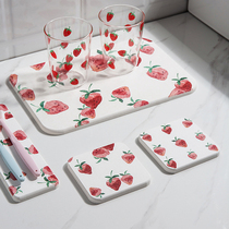 Milli style fresh strawberry diatom pad absorbent coaster sink wash pad large toilet countertop pad