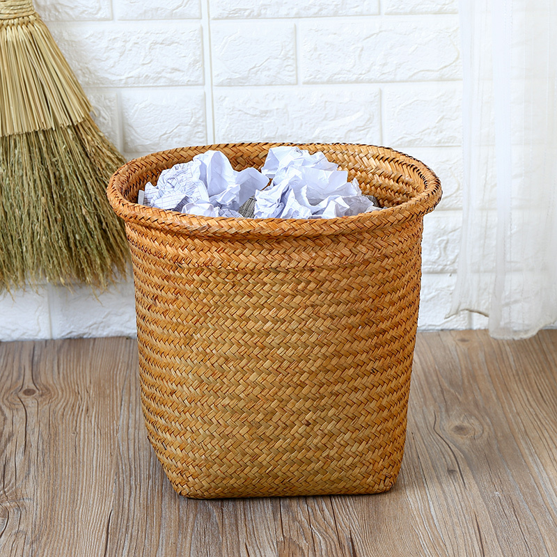 Bamboo Woven Trash Can for Home Use, Handmade Rattan Waste Paper Storage Basket for Bedroom and Living Room, Creative Large and Small Trash Bins