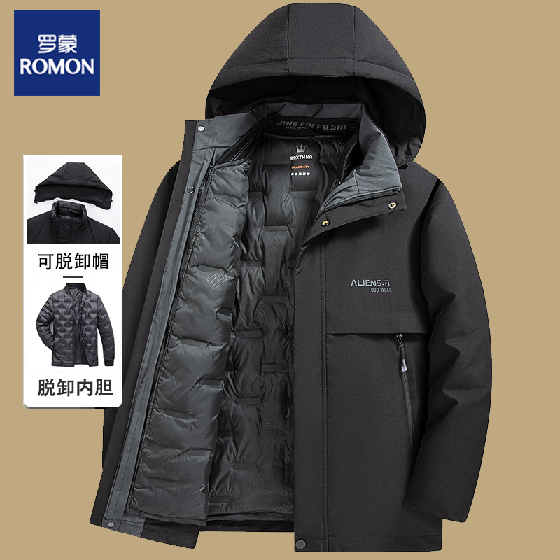 Romon Dad's Winter Cotton Coat for Middle-Aged Men, Thickened and Warm, with Detachable Hat Lining, Suitable for Middle-Aged and Elderly Romon Dad's Winter Cotton Coat for Middle-Aged Men, Thickened and Warm, with Detachable Hat Lining, Suitable for Middle-Aged and Elderly