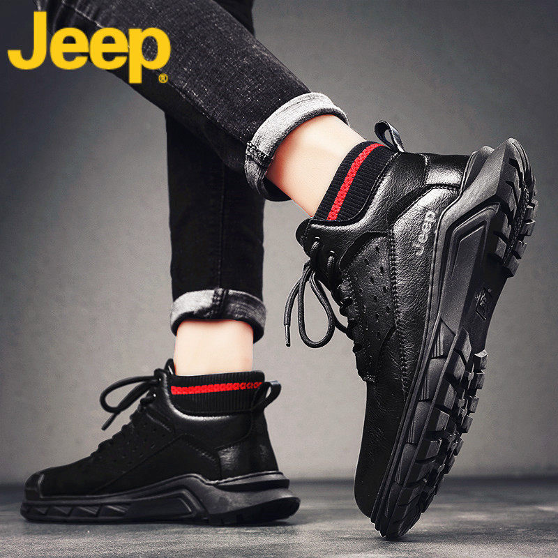 jeep jeep martin boots men's high-top men's shoes winter leather mid-tube black snow tooling leather boots men