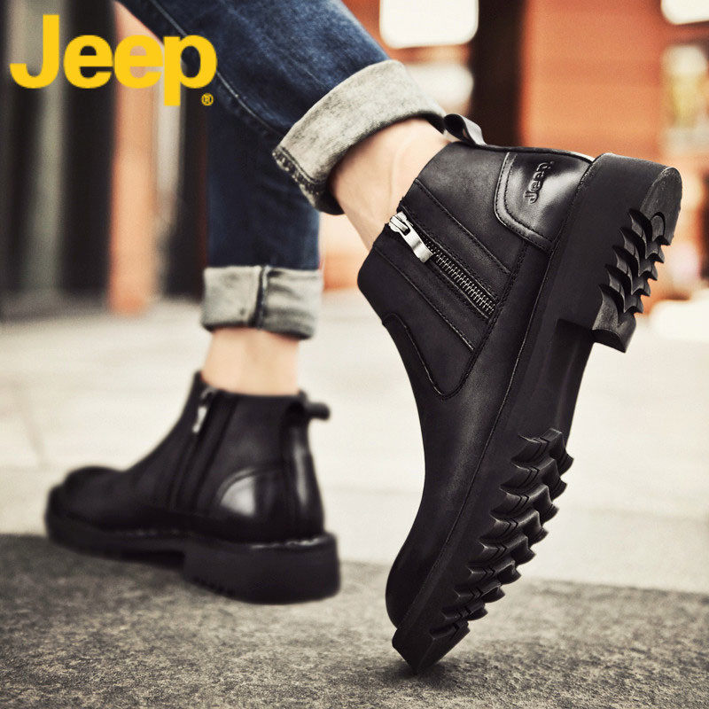 jeep jeep martin boots men's high tube autumn leather shoes men's shoes mid tube leather tooling Chelsea boots men