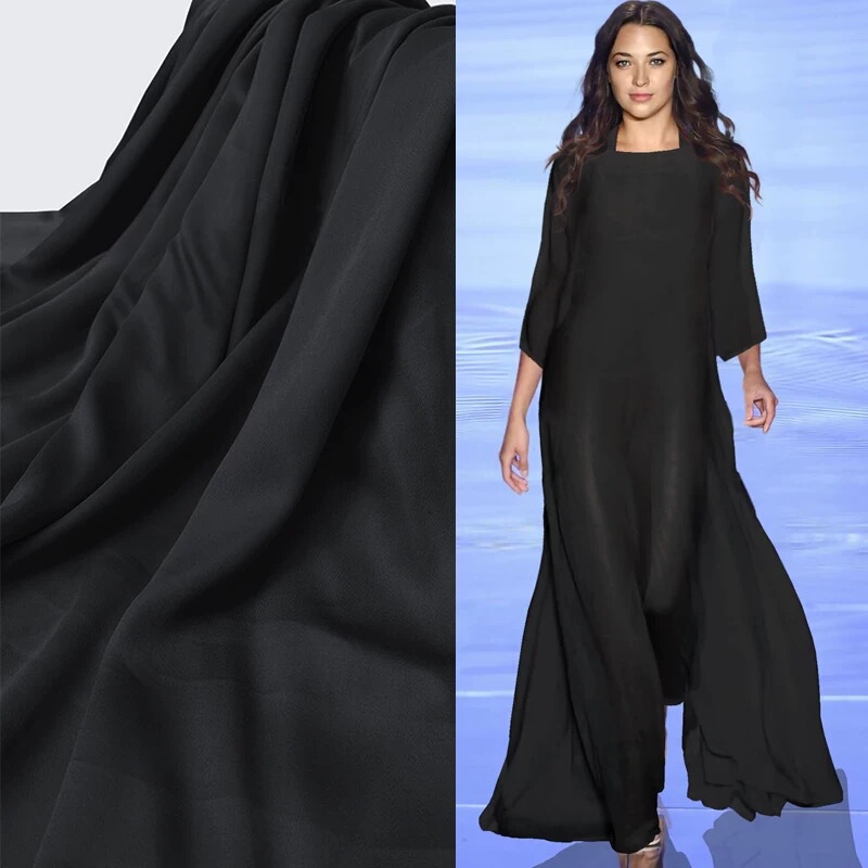 Black 80-Count High-End Rayon Cotton Silk Mercerized Cotton Twill Satin Fabric for Summer Dresses and Pants