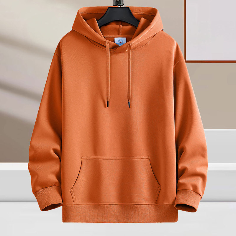 Autumn and Winter Youth Hooded Sweatshirt Men's Loose Top 2025 New Large Size Solid Color Simple Orange Couple Jacket