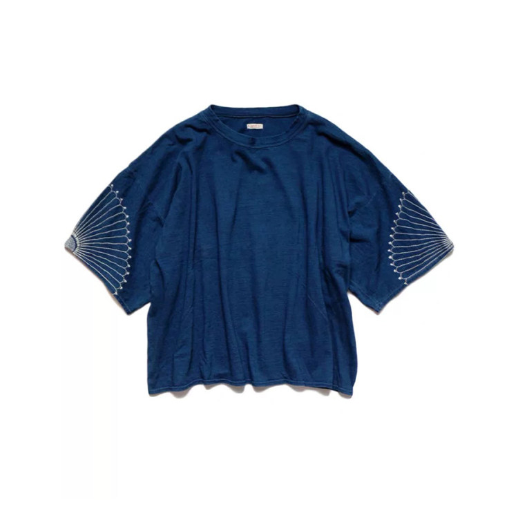 KAPITAL 平田和宏デザイン 天竺コットン 花柄刺繍 Tシャツ ブルー 20SS KAPITAL 平田和宏天竺棉刺绣花纹男女同款五分袖T恤短袖