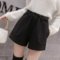 Phần đông dày cạp cao quần short len ​​nữ 2018 Thu đông mùa đông phiên bản Hàn Quốc hoang dã rộng cỡ lớn một chữ mặc rộng chân quần short nam unisex