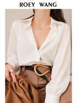 ROEYWANG satin long sleeve shirt Women 2020 spring new white vintage French coat top