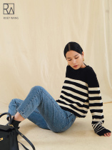 ROEY WANG original design German Yangzi yarn fine imitation wool loose striped sweater