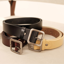 ROEY WANG belt female retro simple versatile leather first layer pure cowhide pin buckle ins wind belt female