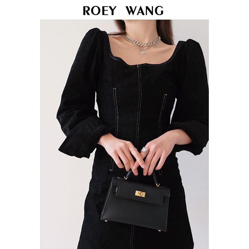 ROEYWANG elastic body dress for women 2020 new French style retro spring and autumn temperament A word skirt tide