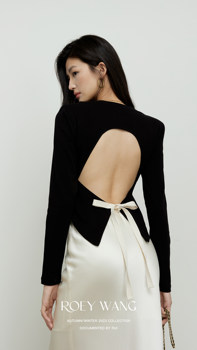 Roeywang backless ສີຂາວ webbing lace-up ຝ້າຍແອວ sexy ສີ່ລະດູການ bottoming ເສື້ອທີເຊີດແຂນຍາວ