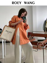 ROEY WANG slant placket long sleeve shirt 2020 Spring New Lady heart design sense niche top