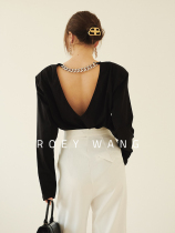 ROEYWANG2021 early spring chain V collar front and back wear shoulder pad ins fashionable temperament long sleeve shirt