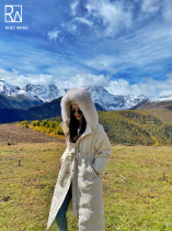 ROEY WANG fluffy soft waxy 90 white duck down fox fur collar coat 2020 winter long thick down jacket