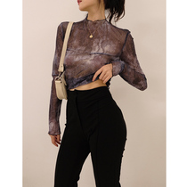 ROEY WANG base shirt sunscreen shirt new summer and autumn slim fairy foreign star tie-dyed top