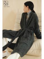 ROEY WANG niche minimalist profile long wool cardigan high gram heavy coat sweater