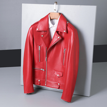 2021 autumn new slp style locomotive leather men leather Korean slim tide red Harley leather jacket