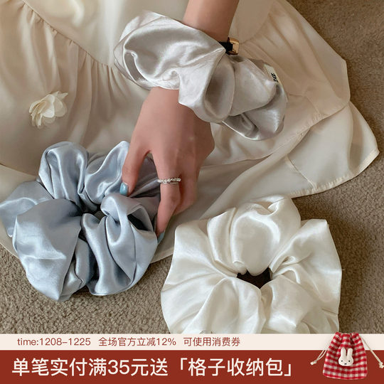 Текстурированная атласная блестящая резинка для волос, высококачественное кольцо для толстой кишки во французском стиле, большая веревка для волос, простые аксессуары для волос с низким хвостом и цветком.