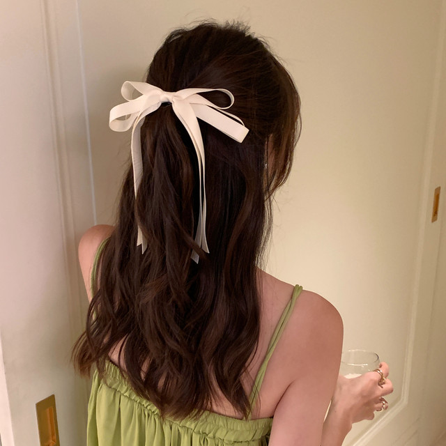 Girly Ribbon Ballet Style Cream White Bow Ribbon Hairpin Women's Top Clip Forest Duckbill Hairpin Head Accessories