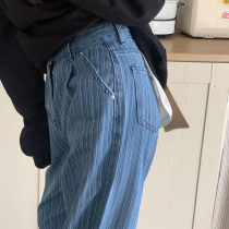 Striped wide leg jeans female fat sister mm size spring and summer new 2021 womens loose high waist thin tide