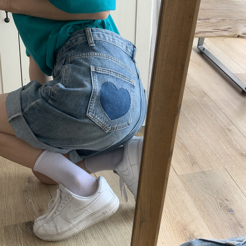 Plus size women's clothing fat sister love five point denim shorts spring and summer new 2022 loose high waist shorts look thin