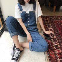 Fat sister 2020 spring new large size womens loose fit crotch thigh thick pants denim bib tide