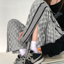 Slit straight tube pants design sense loose slim sweatpants fat sister size womens new autumn 2021