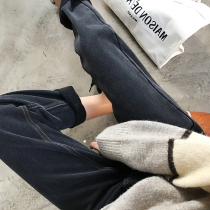 Large size womens jeans loose spring new 2021 high waist straight tube fat sister wide leg womens pants show thin tide