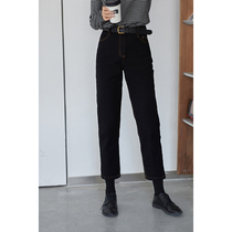 Fat sister black velvet jeans womens large size womens clothing 2021 high waist thin spring new loose straight pants