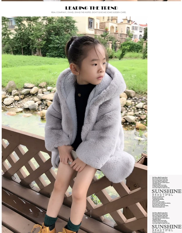 Mùa đông trẻ em trai và bé gái lông trẻ em lông một con thỏ lông cỏ sang trọng nữ dài phần công chúa áo gió trẻ em