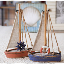 Sailing boat model ornaments Wooden small sailing boat smooth sailing ocean theme decoration Home decoration knickknacks Wooden boat