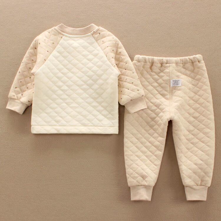 Mùa đông bé đảo bé màu cotton ba ấm trước bộ đồ lót cardigan cho bé Bộ quần cotton mùa thu quần sịp bé trai