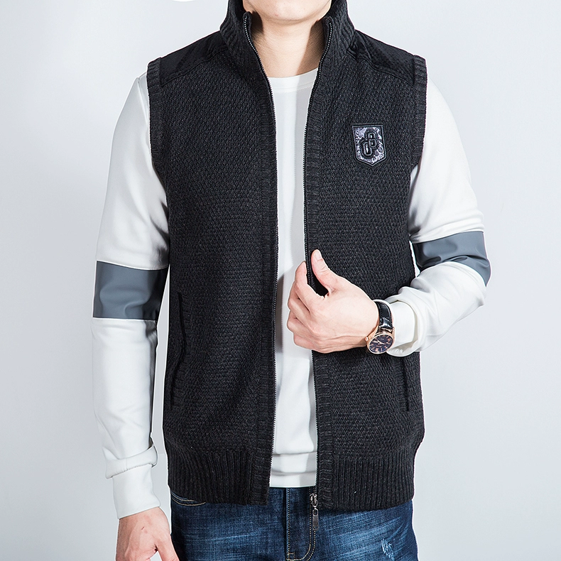 Áo vest nam mùa đông cộng với áo len cashmere trung niên dệt kim áo len đệm ấm áp không tay cha áo khoác len dáng dài hàn quốc