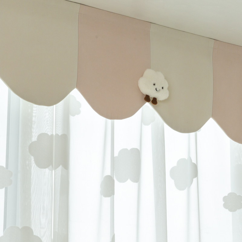 Cream-Style Kidsren's Room Anti-Light Leakage Curtain Head Cloud Window Curtain Floating Curtain Head Self-Adhesive Velcro Free of Installation