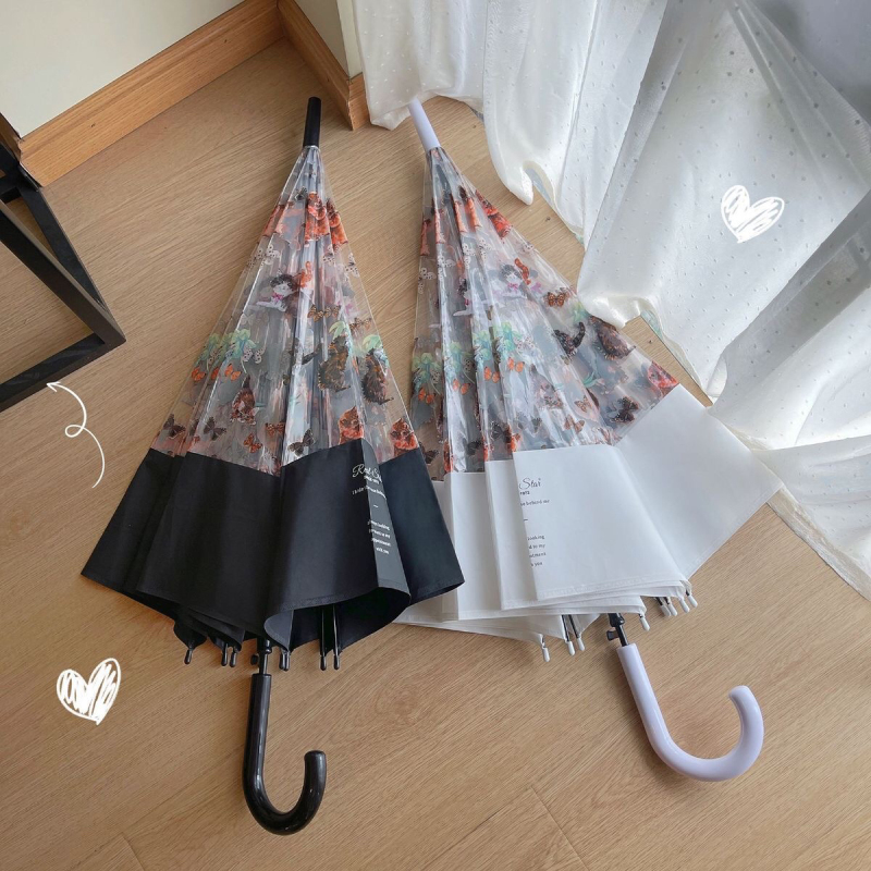 Ahouse•Ins Nordic Transparent Cat and Butterfly Umbrella, Retro Modern Forest-Style Sunshade Umbrella Ahouse•Ins Nordic Transparent Cat and Butterfly Umbrella, Retro Modern Forest-Style Sunshade Umbrella