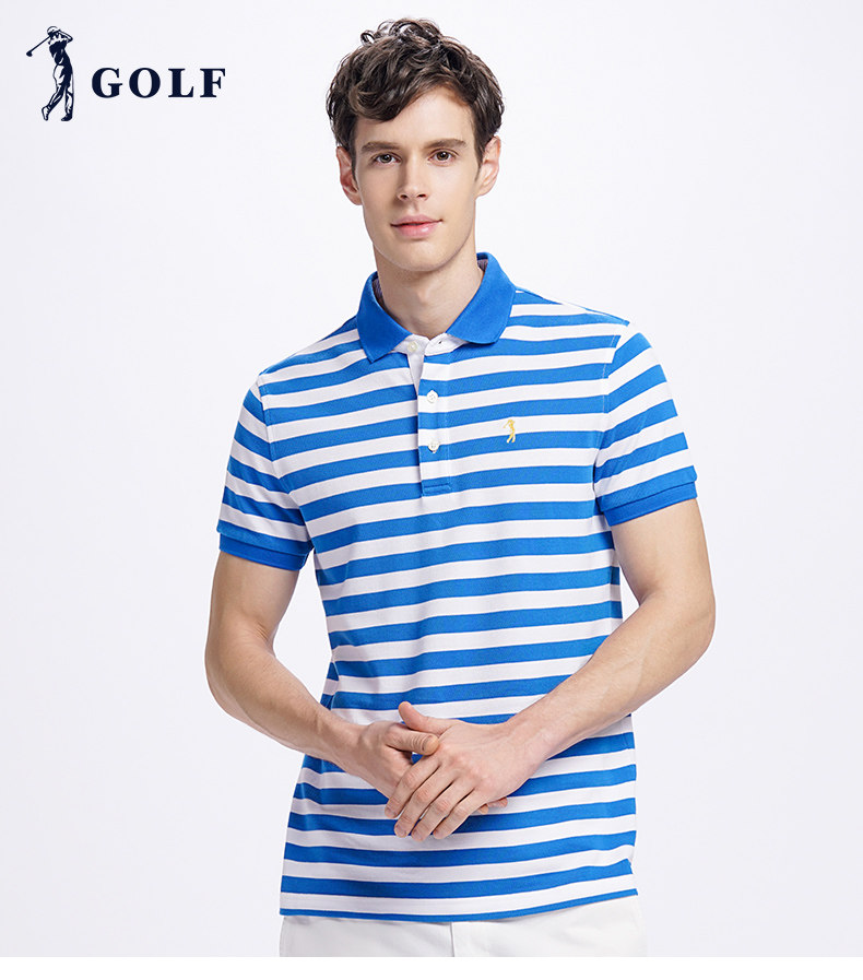 美国 GOLF 男士细条纹商务休闲Polo衫 图1