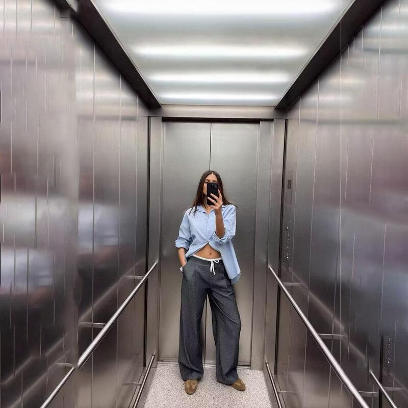 Za2025 New Style Lace-Up Double-Layer Waist Wide-Leg Pants High-Waisted Casual Long Pants Women's Loose Drape 1608225
