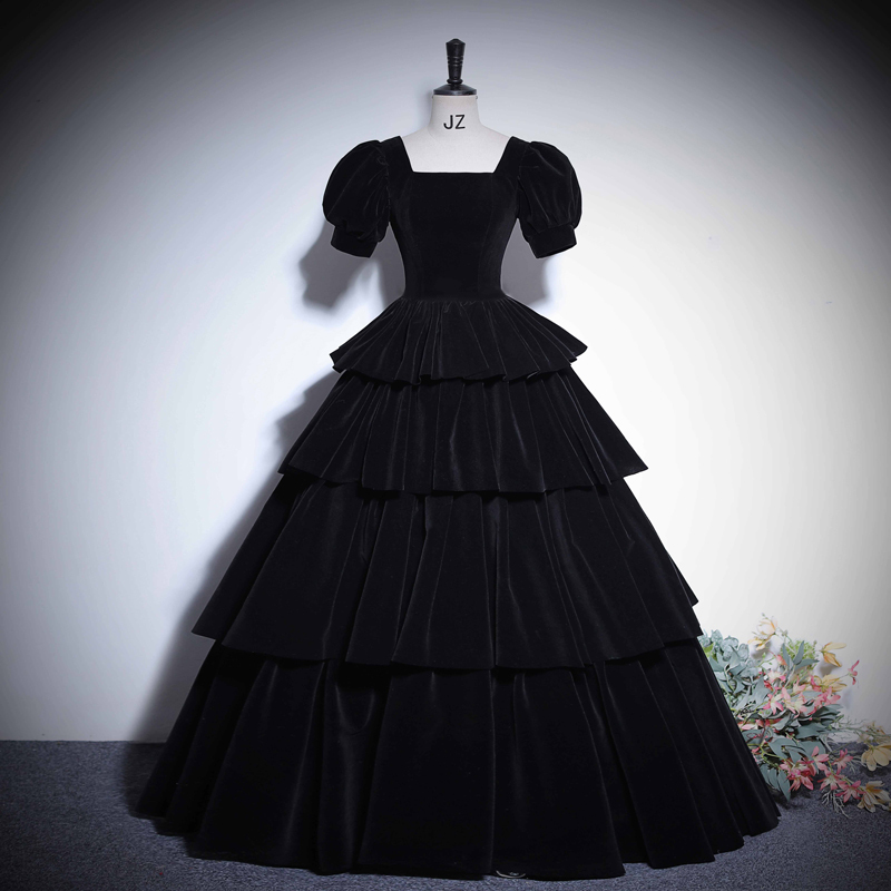 Black Dress for Coming-Of-Age Ceremony, High-End, Niche Style, Student Choir Stage Performance Outfit, Host's Art Exam Dress