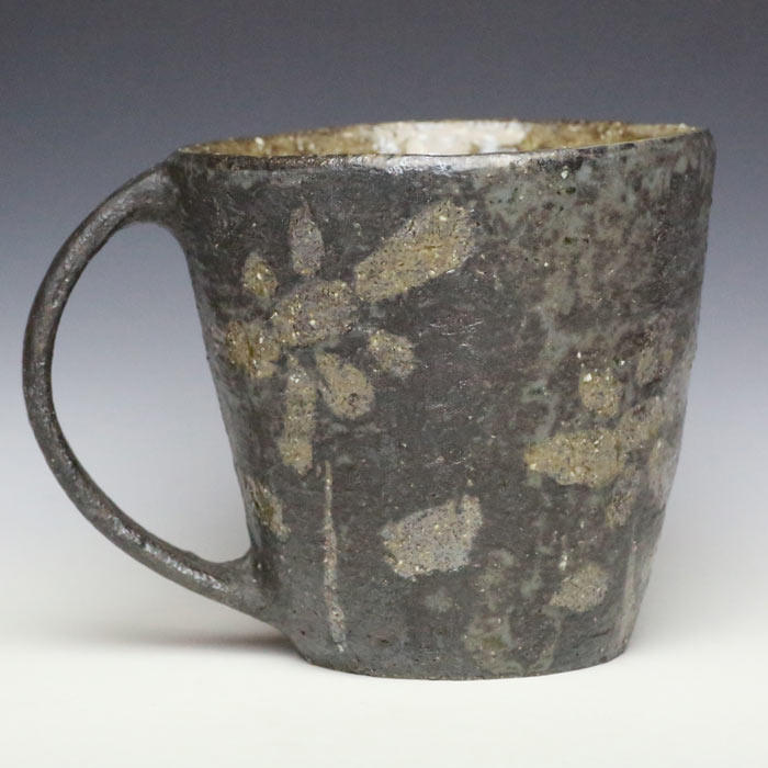 日本製增田惠美作手工扭轉陶瓷花柄黑咖啡杯茶杯馬克杯