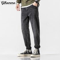 2021 autumn new black jeans mens loose straight casual Korean trend small feet long pants men