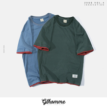 2021 Spring and Autumn new mens T-shirt loose fake two pieces trend round neck half sleeve base shirt Tide brand solid color short sleeve