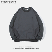 2021 autumn new mens sweater loose round neck sleeve stitching trend long sleeve clothes casual wild coat