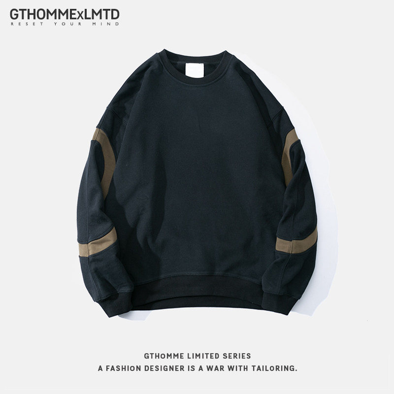 Spring and autumn new men's round collar thick cotton T Korean version Trend loose sleeve head printed collage Handsome Gas Tide Card Jacket Outwear