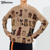 2021 Spring and Autumn new men sweater round neck loose thick cartoon printing trend long sleeve sweater warm coat