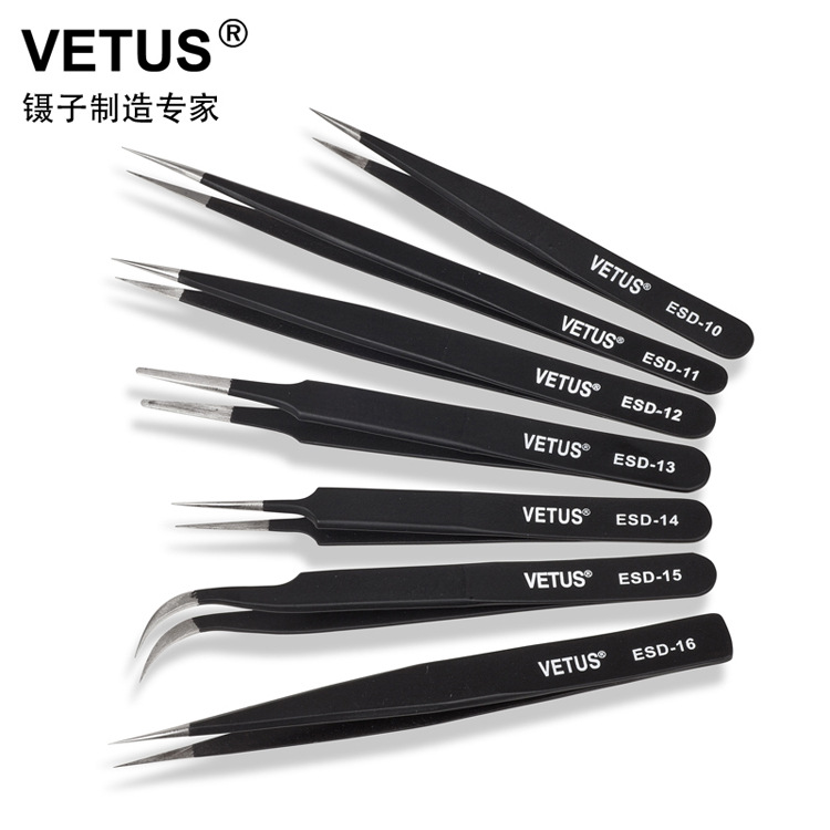 Antistatic Stainless Steel Tweezers Slender Tip High Quality Industrial Hardened Elbow High Elasticity