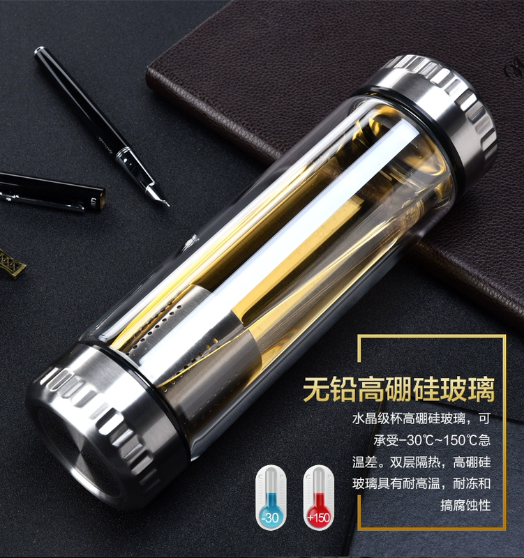 Kính hai lớp hai đầu có nắp tách trà lọc tách trà tách trà chịu nhiệt dày cốc nước nam