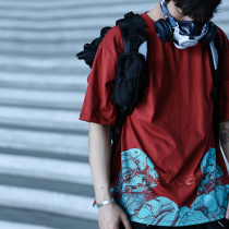 ENSHADOWER concealer Tide brand mechanical printing short sleeve T-shirt men loose national tide half sleeve T-shirt Xinjiang Cotton