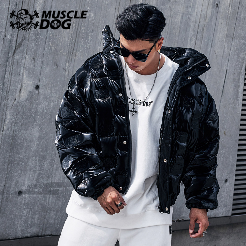 Muscle Dog Duvet Clothing Men Winter Trends Sports Casual Bright Face Loose short Lianhood Bread Clothing Warm Jacket